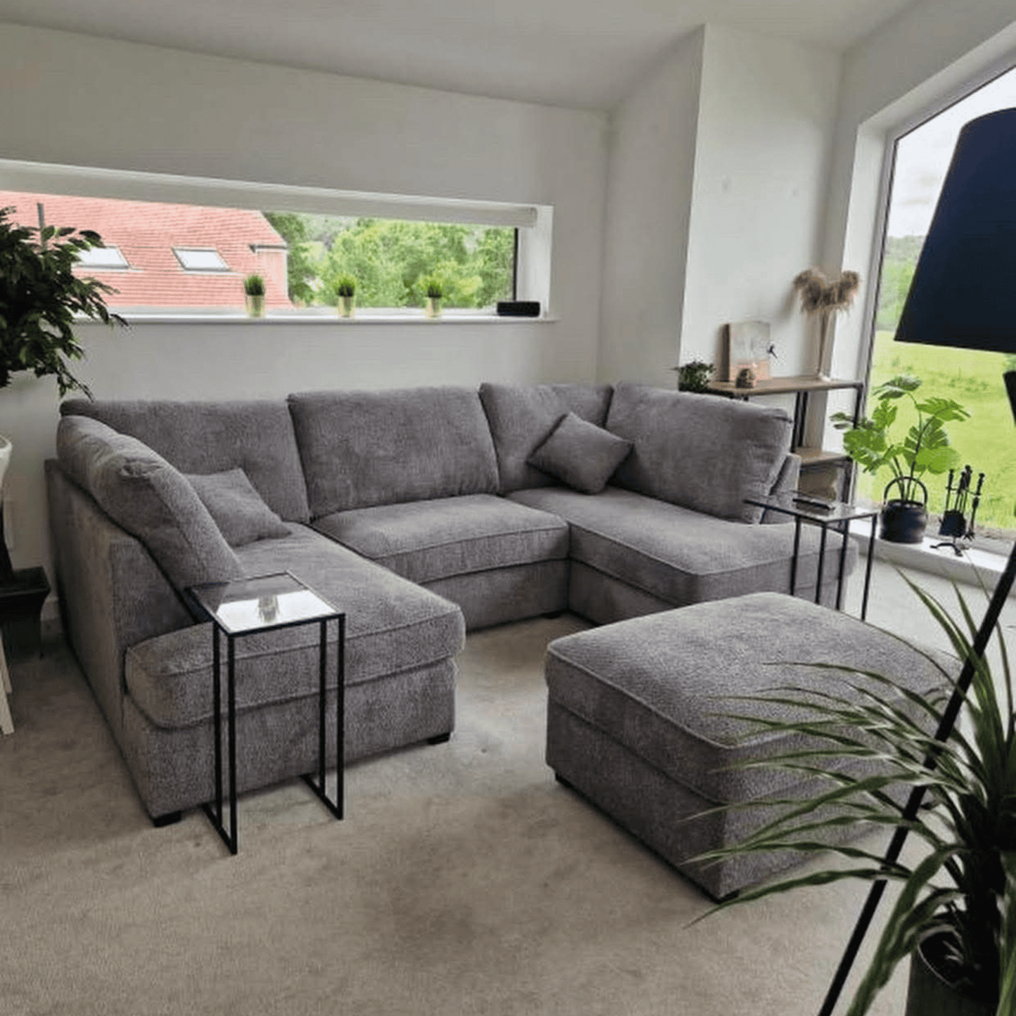U-Shape Modern Sofa in a light living room, designed for spacious comfort and social living.